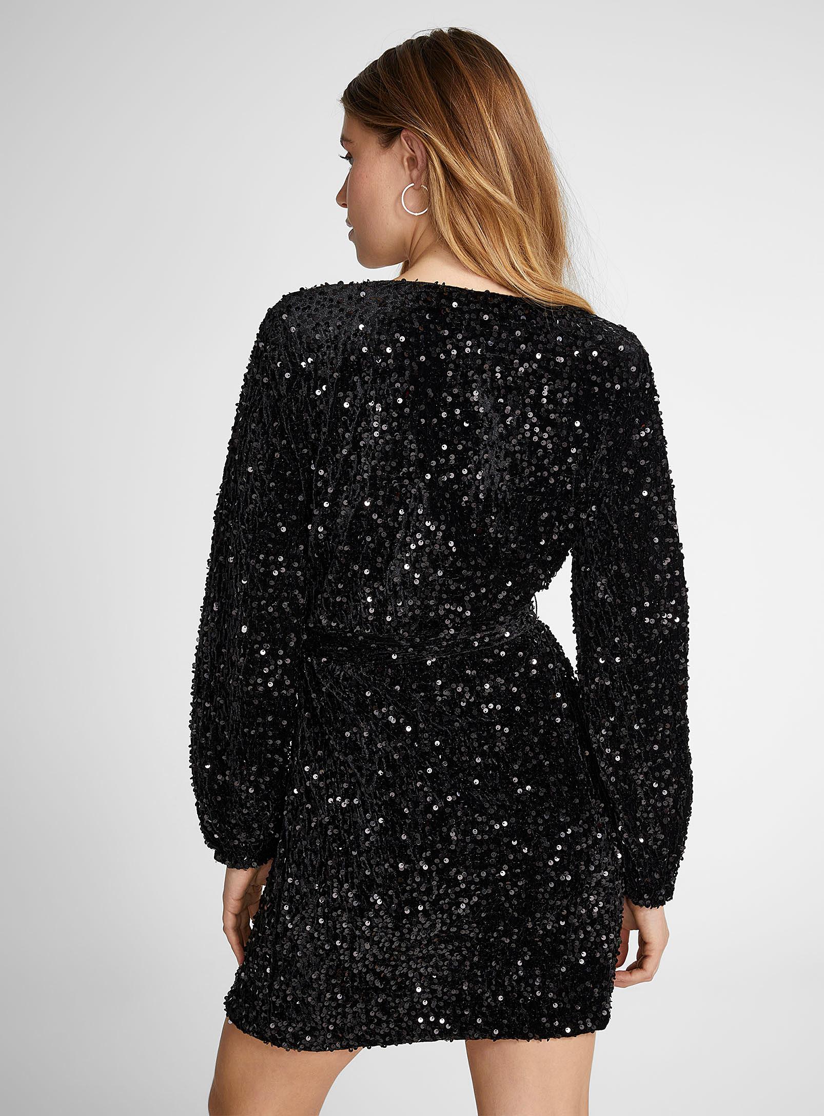 Vero Moda Velvet And Sequins Wraparound Dress in Black | Lyst
