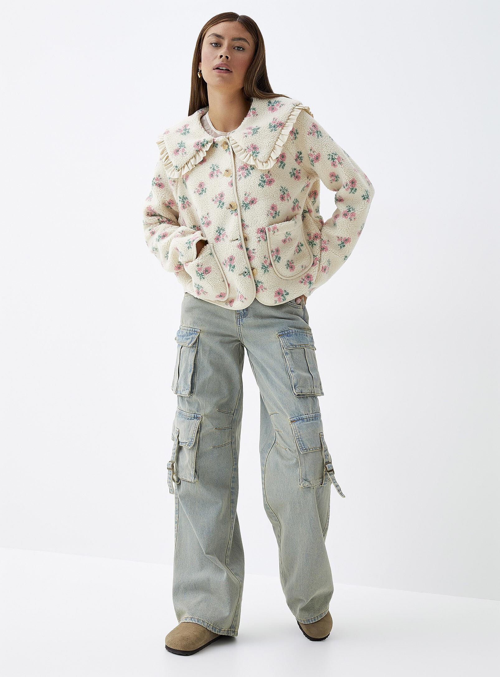 Twik Floral Peter Pan Collar Fleece Jacket in Natural Lyst Canada