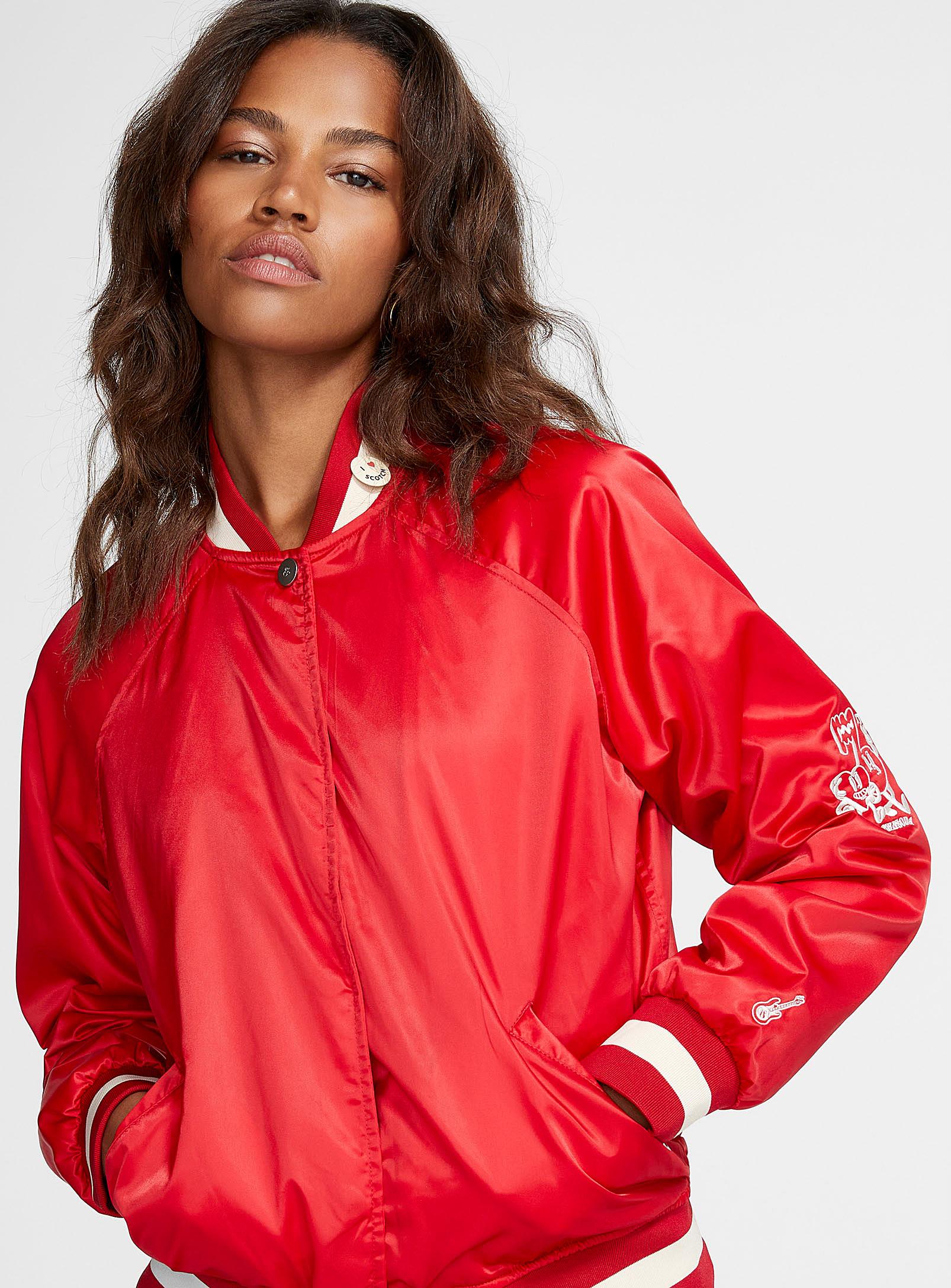 Scotch & Soda Music Is Love Carmine Varsity Bomber Jacket in Red | Lyst