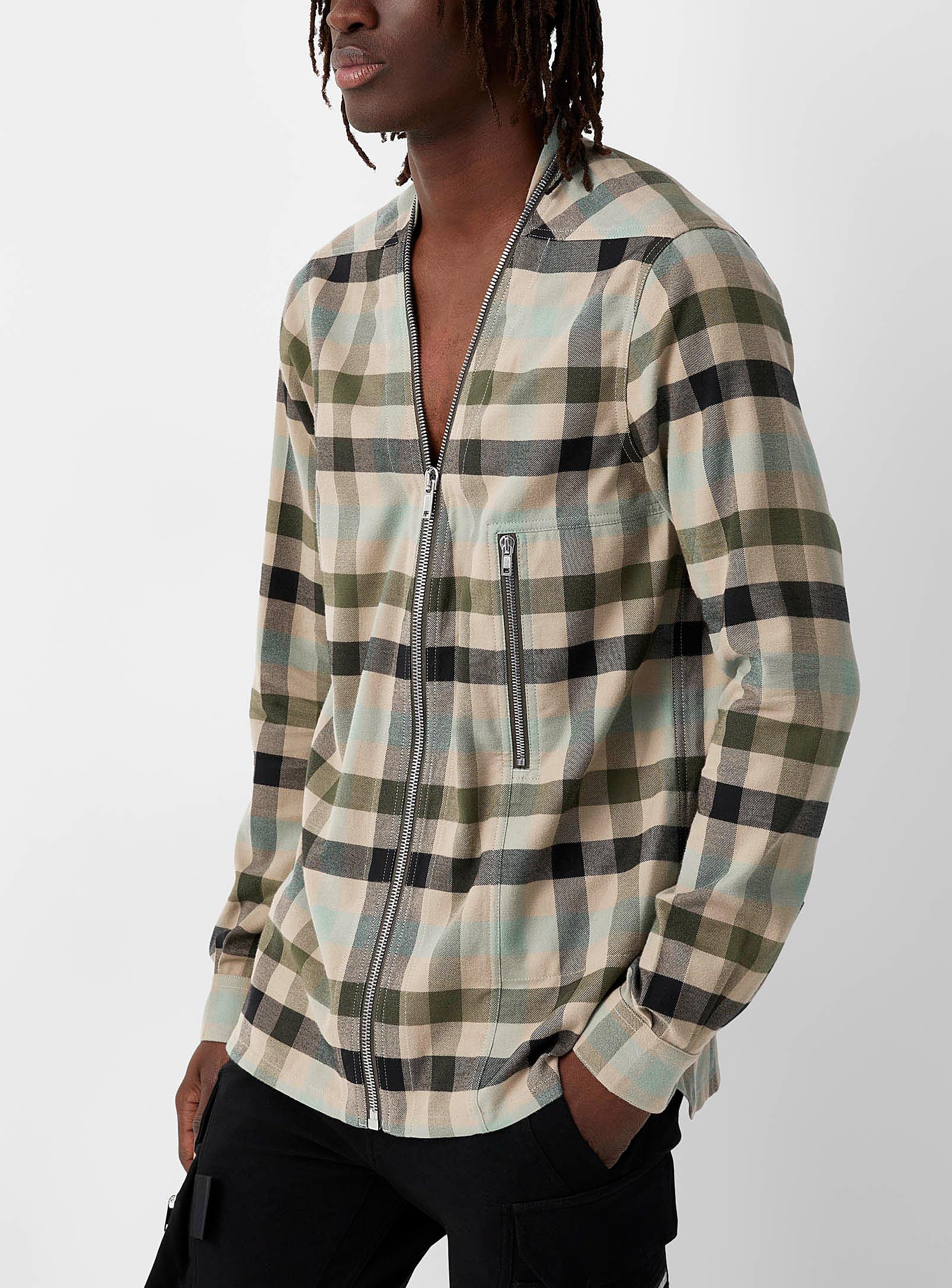 Rick Owens Larry Brushed Cotton Zip Shirt in Green for Men | Lyst