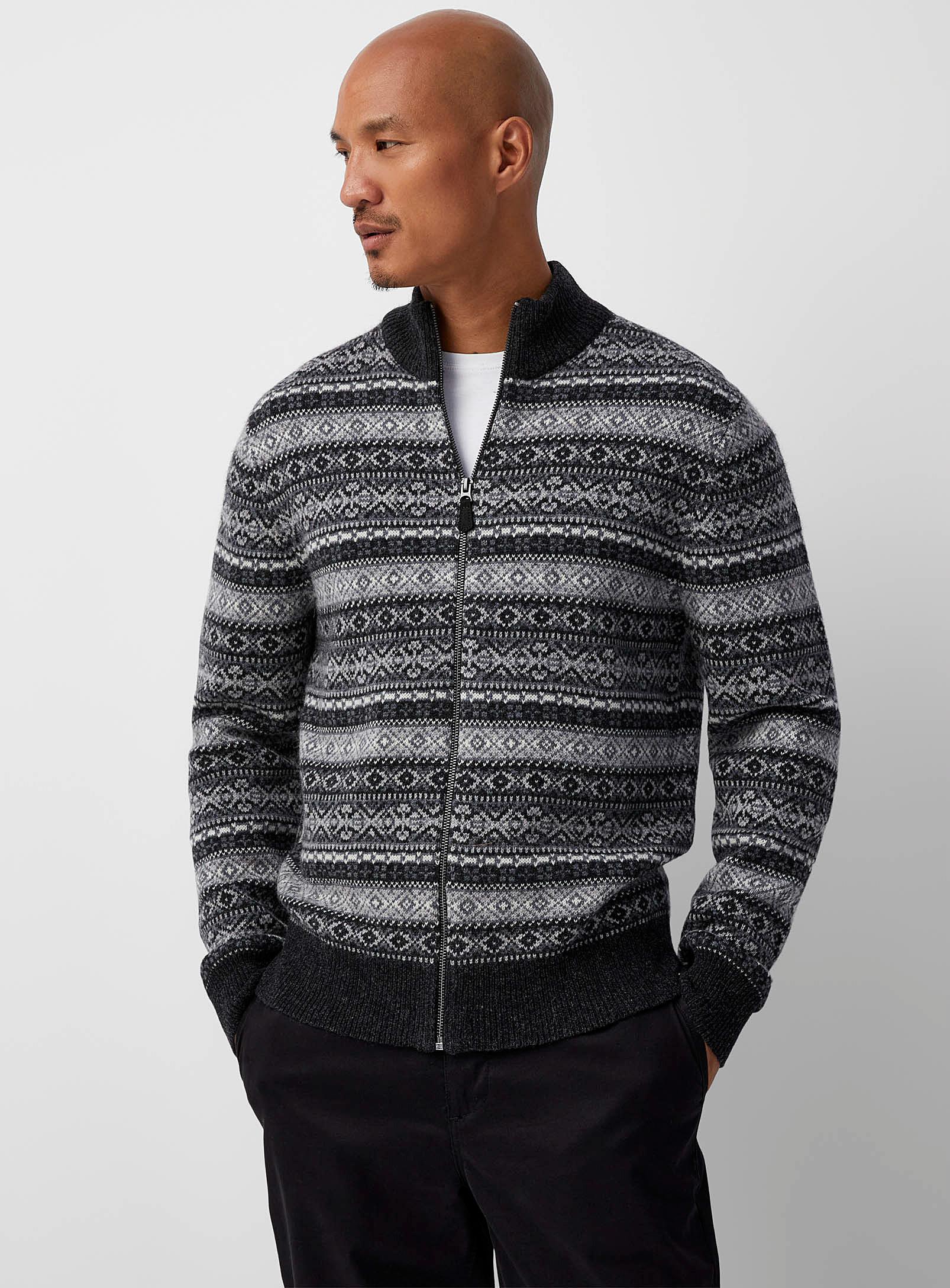 Le 31 Boreal Jacquard Knit Jacket Recycled Lambswool in Gray for Men Lyst