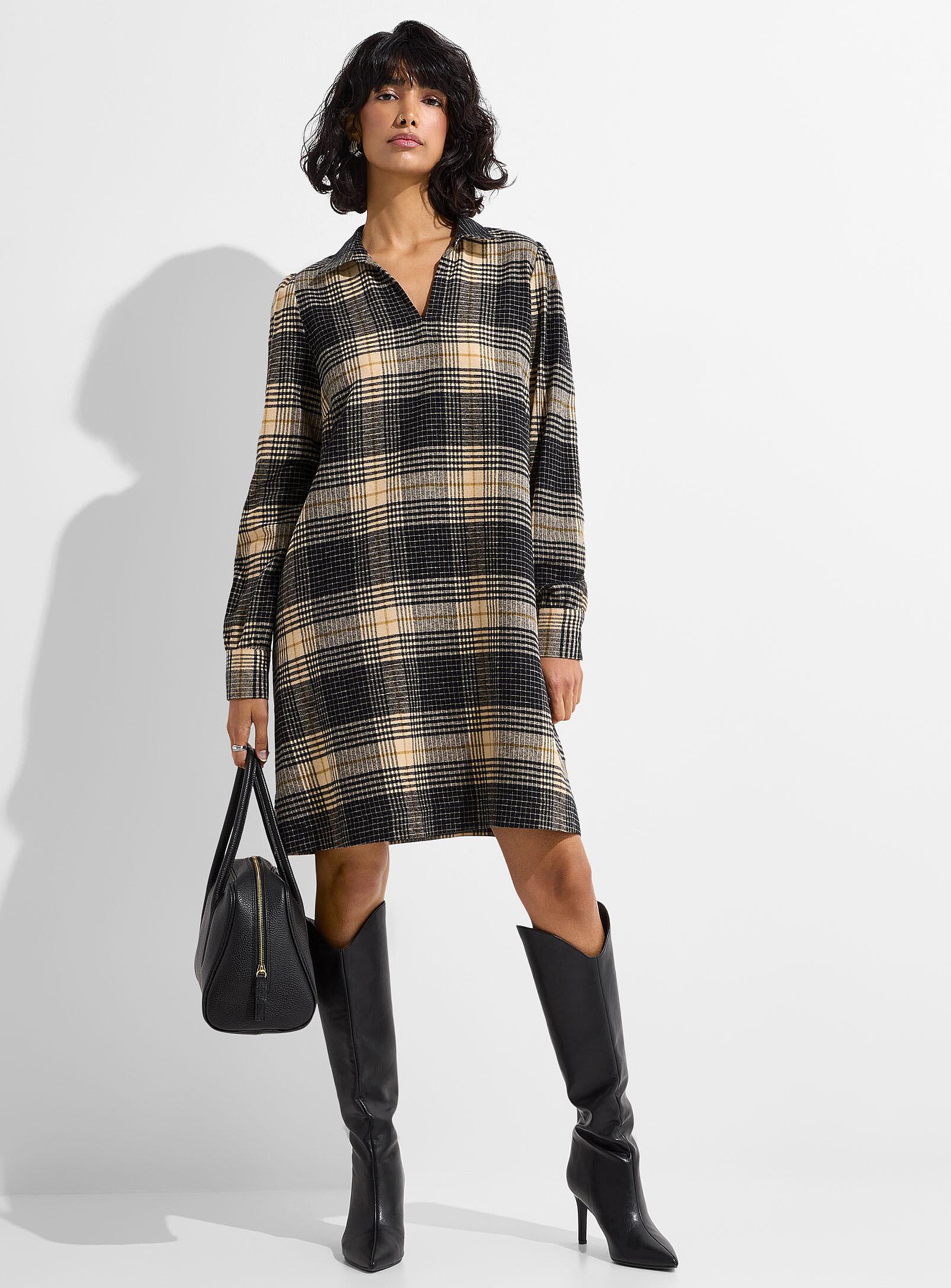 ichi Wool Gauze Check Dress BLACKWATCH ICHI Antiquites Linen Wool