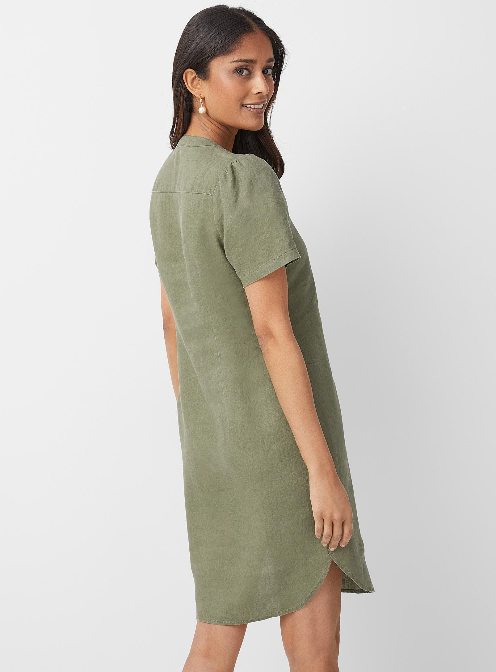 Part Two Aminase Khaki Linen Shift Dress in Green