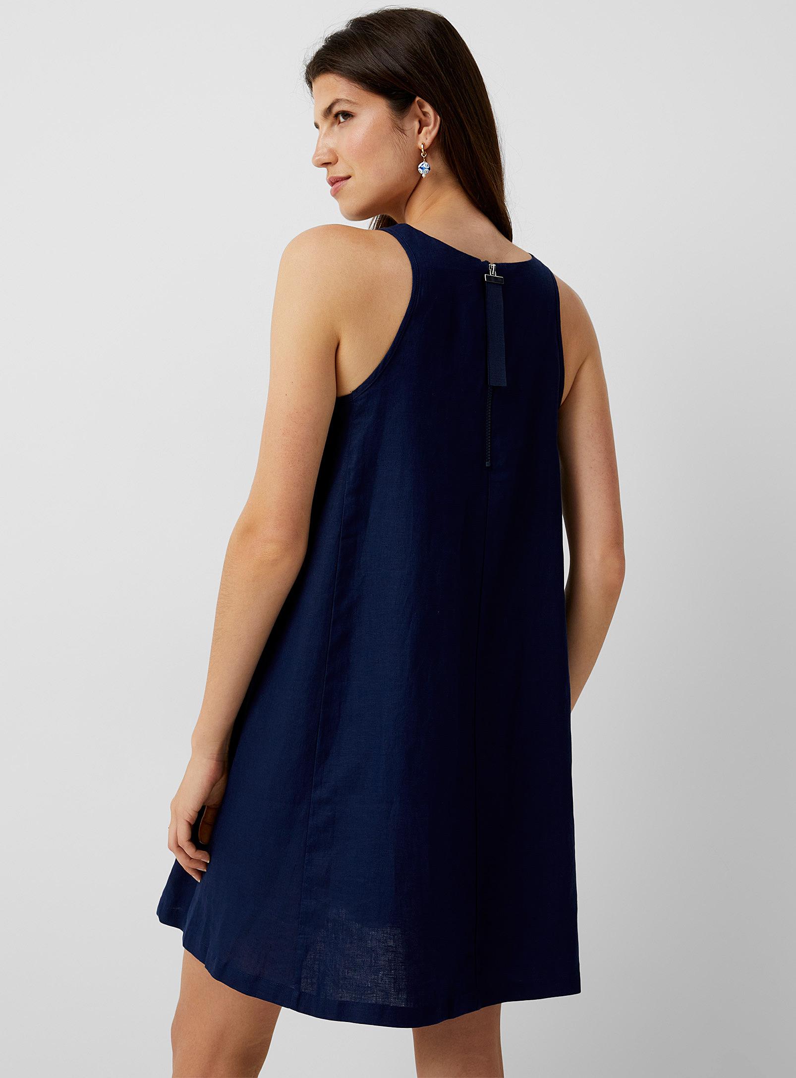 Benetton Navy Linen Trapeze Dress in 