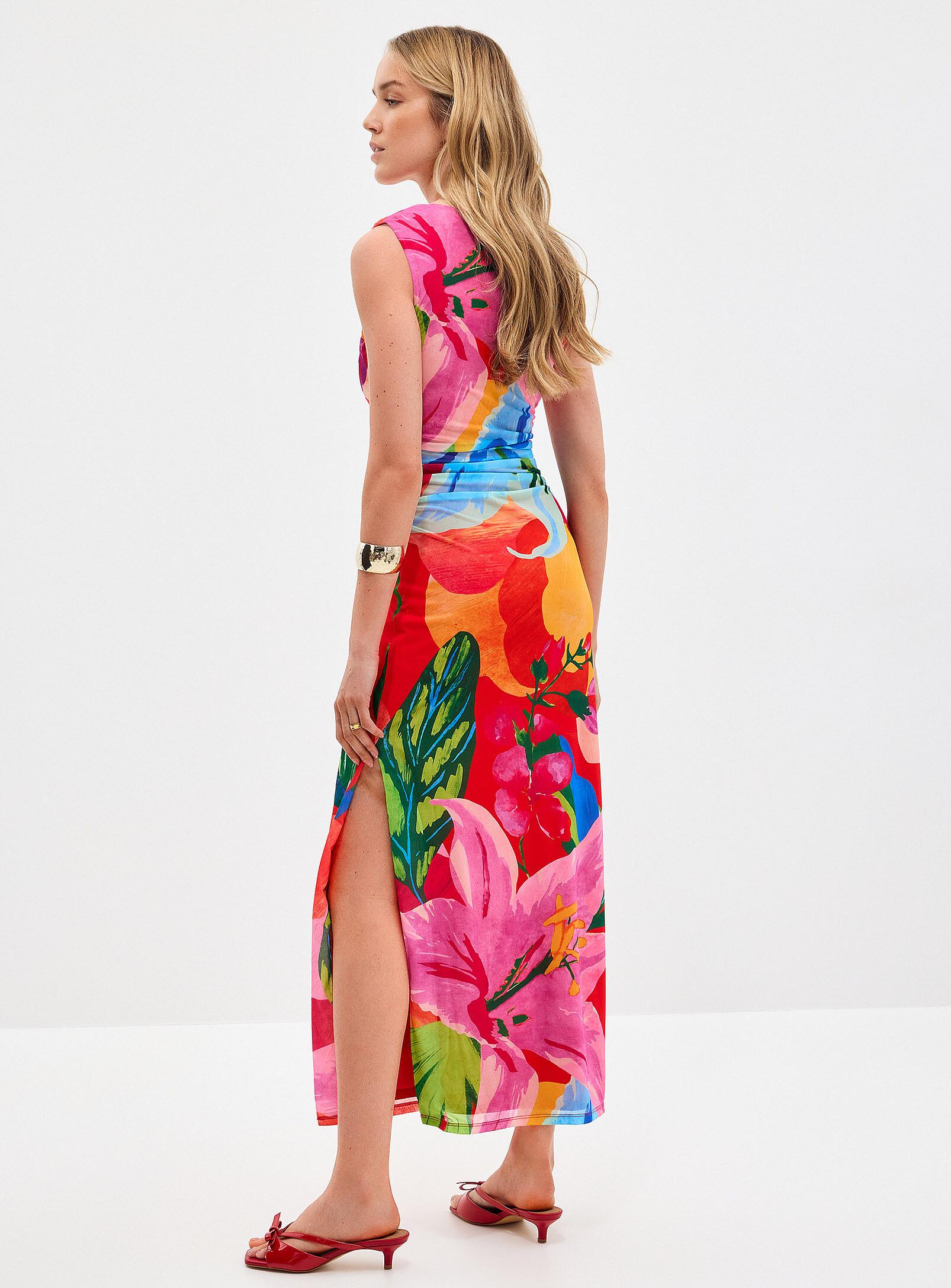 knee length dresses for ladies Pink Floral Cotton Smocked Maxi Dress - Casual Dresses