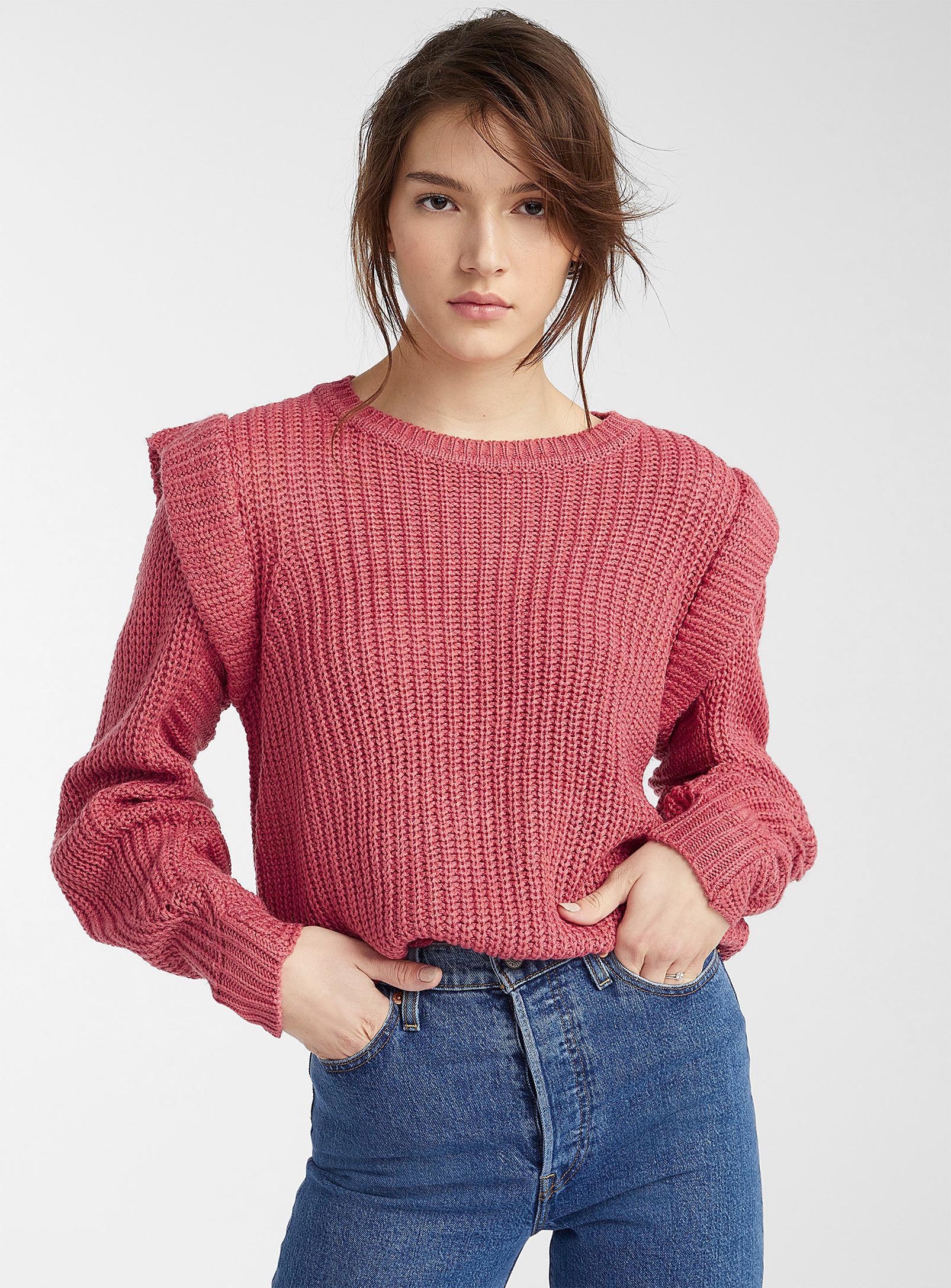 ONLY Ruffle Shoulder Ribbed Sweater in Pink - Lyst