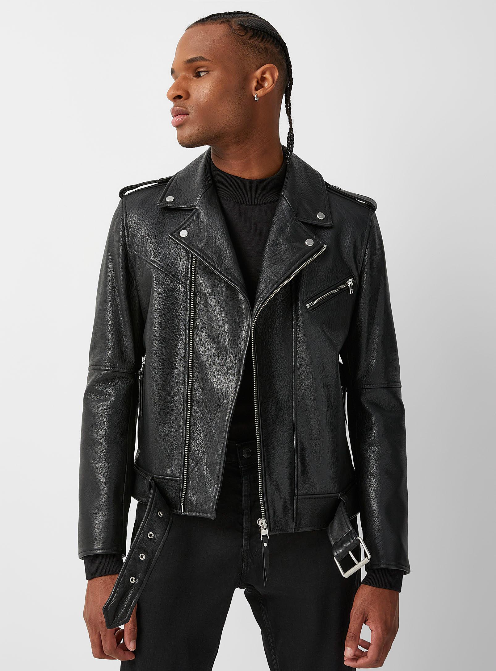 HUGO Lowis Leather Biker Jacket in Black for Men | Lyst