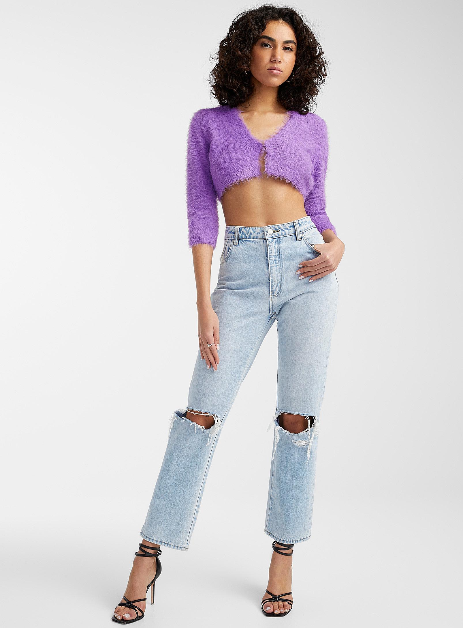 Moda Fuzzy Knit Cropped in Purple | Lyst