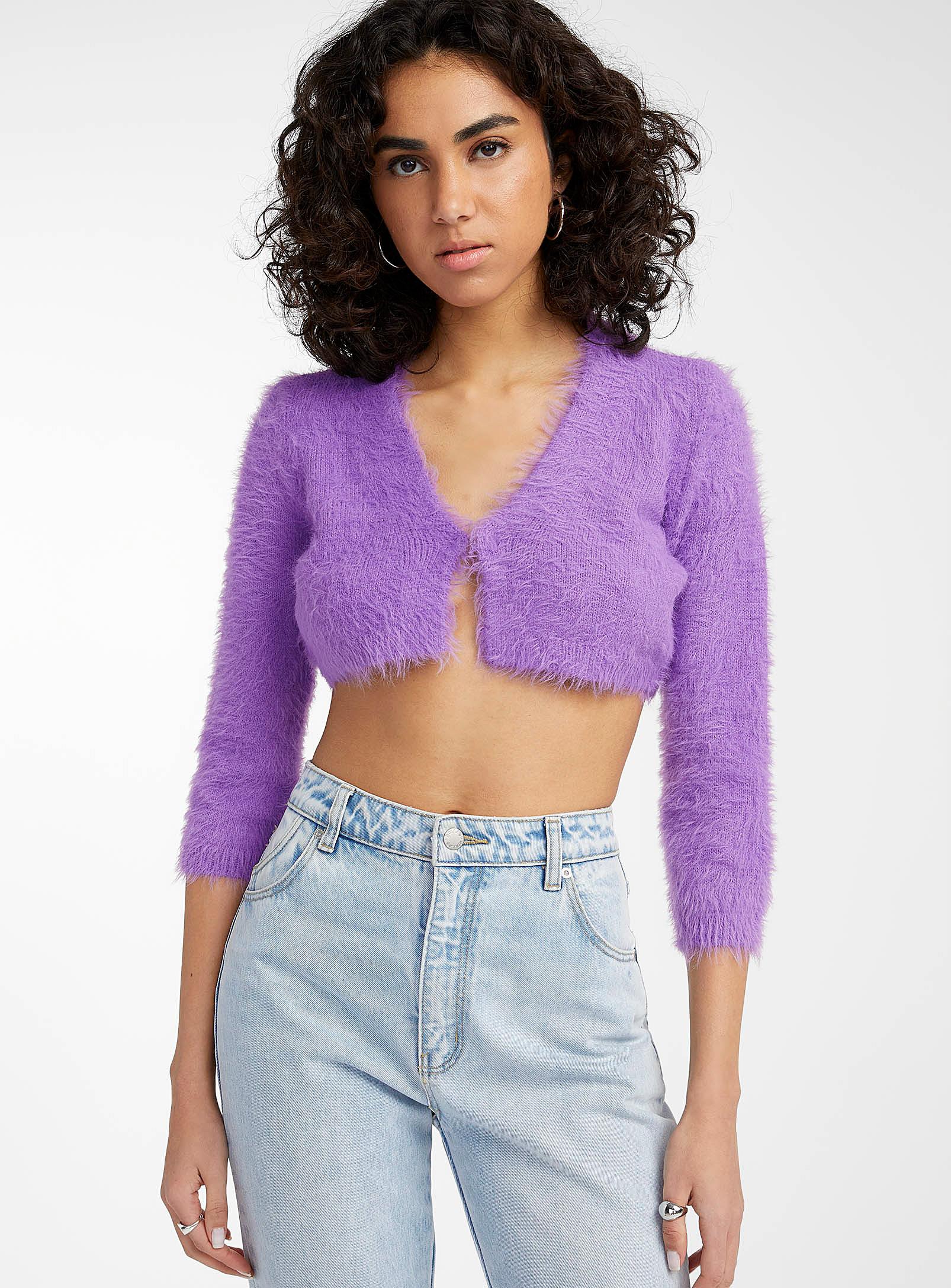 resterende Frivillig virkelighed Vero Moda Fuzzy Knit Cropped Cardigan in Purple | Lyst
