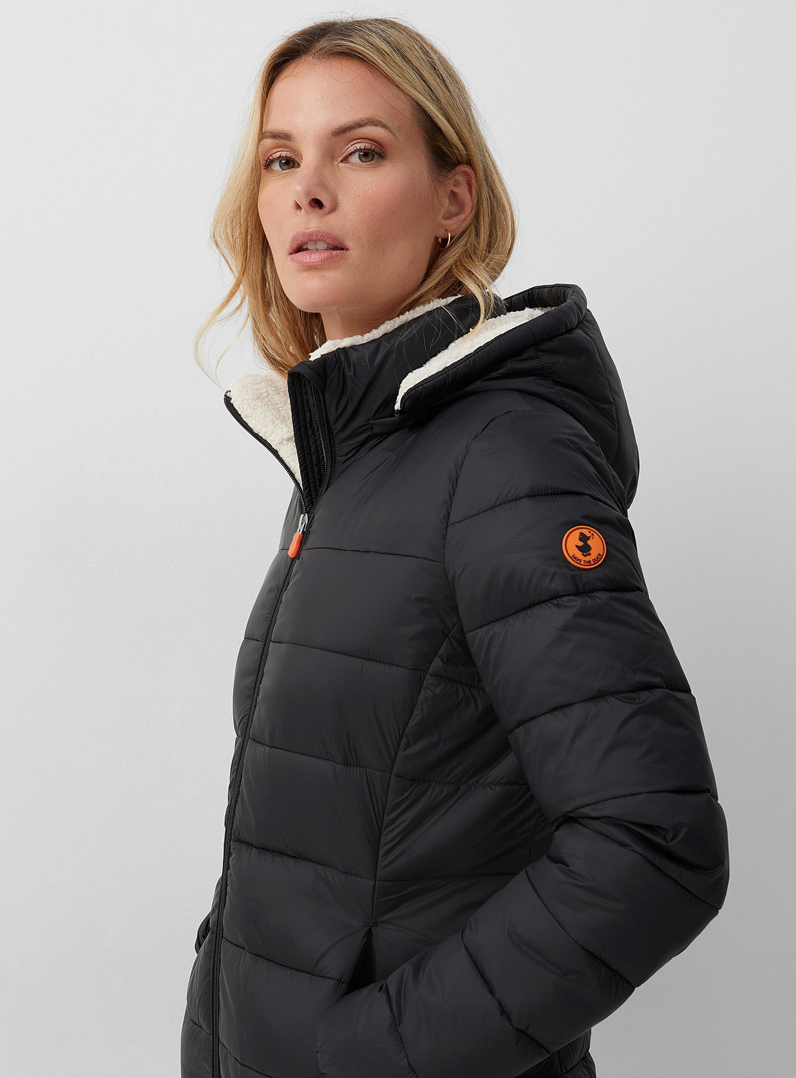 Save The Duck Cleo Sherpa Lining Puffer Jacket in Black | Lyst