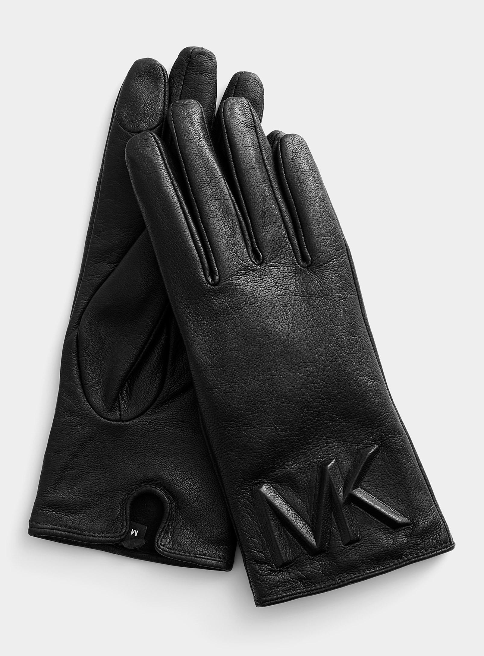 Michael Kors Embossed Monogram Leather Gloves in Black Lyst