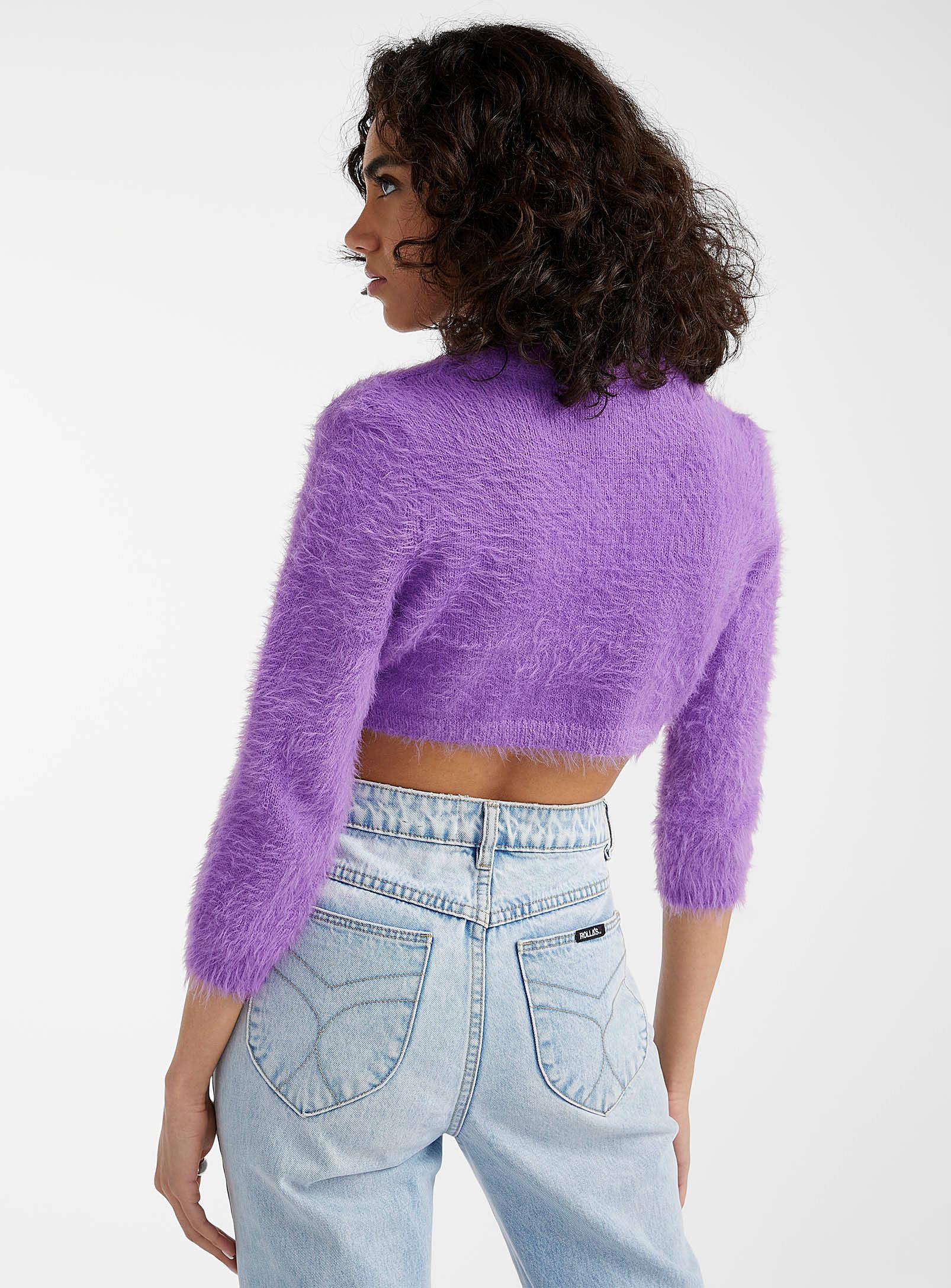 resterende Frivillig virkelighed Vero Moda Fuzzy Knit Cropped Cardigan in Purple | Lyst