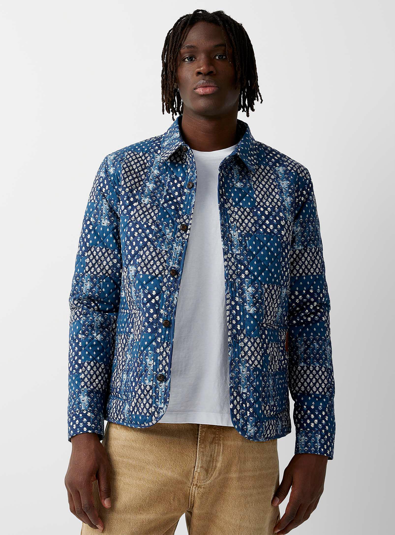 Scotch & Soda Printed Quilted Overshirt in Blue for Men | Lyst