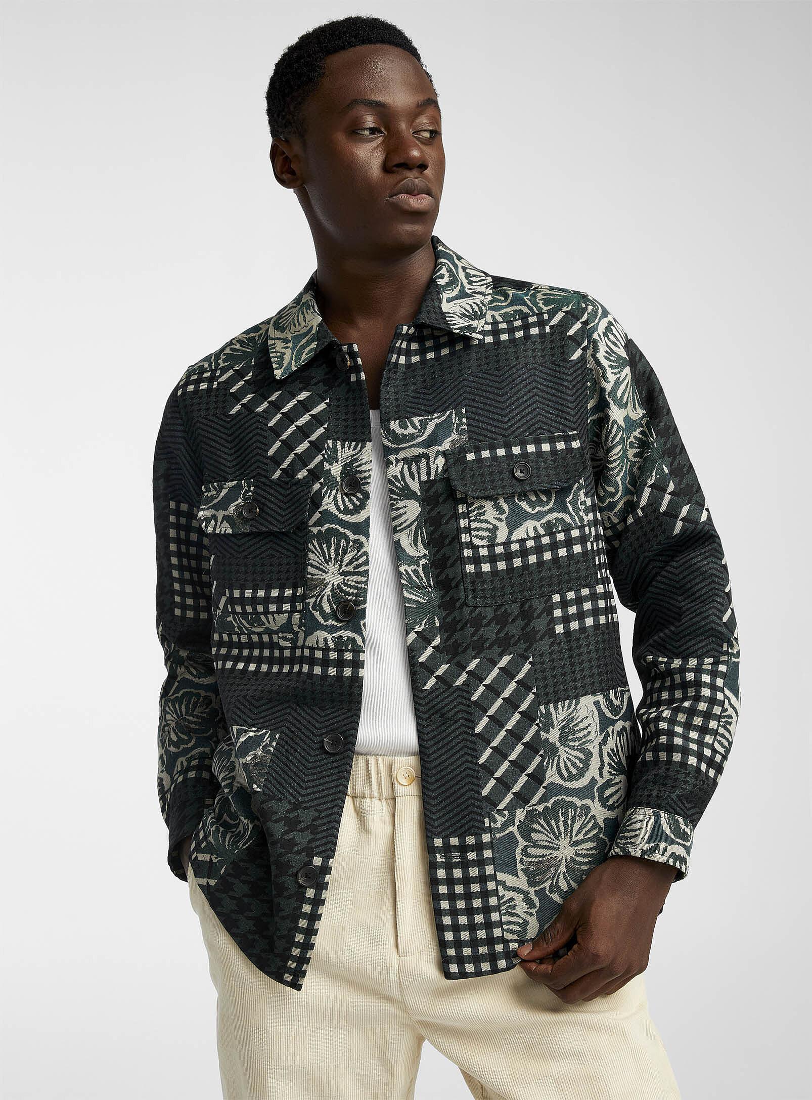 scotch and soda ウールジャケット Scotch & Soda Patchwork Jacquard Overshirt in Green for Men