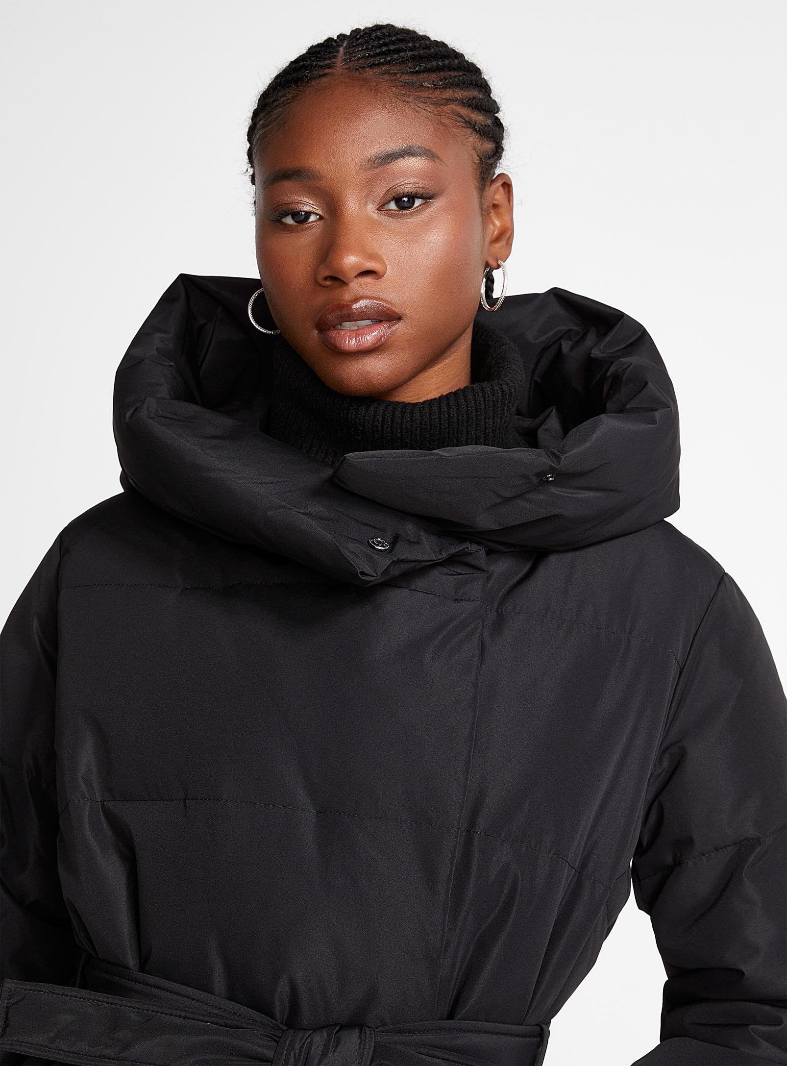Vero Moda Hood Collar Belted Puffer Jacket in Black | Lyst