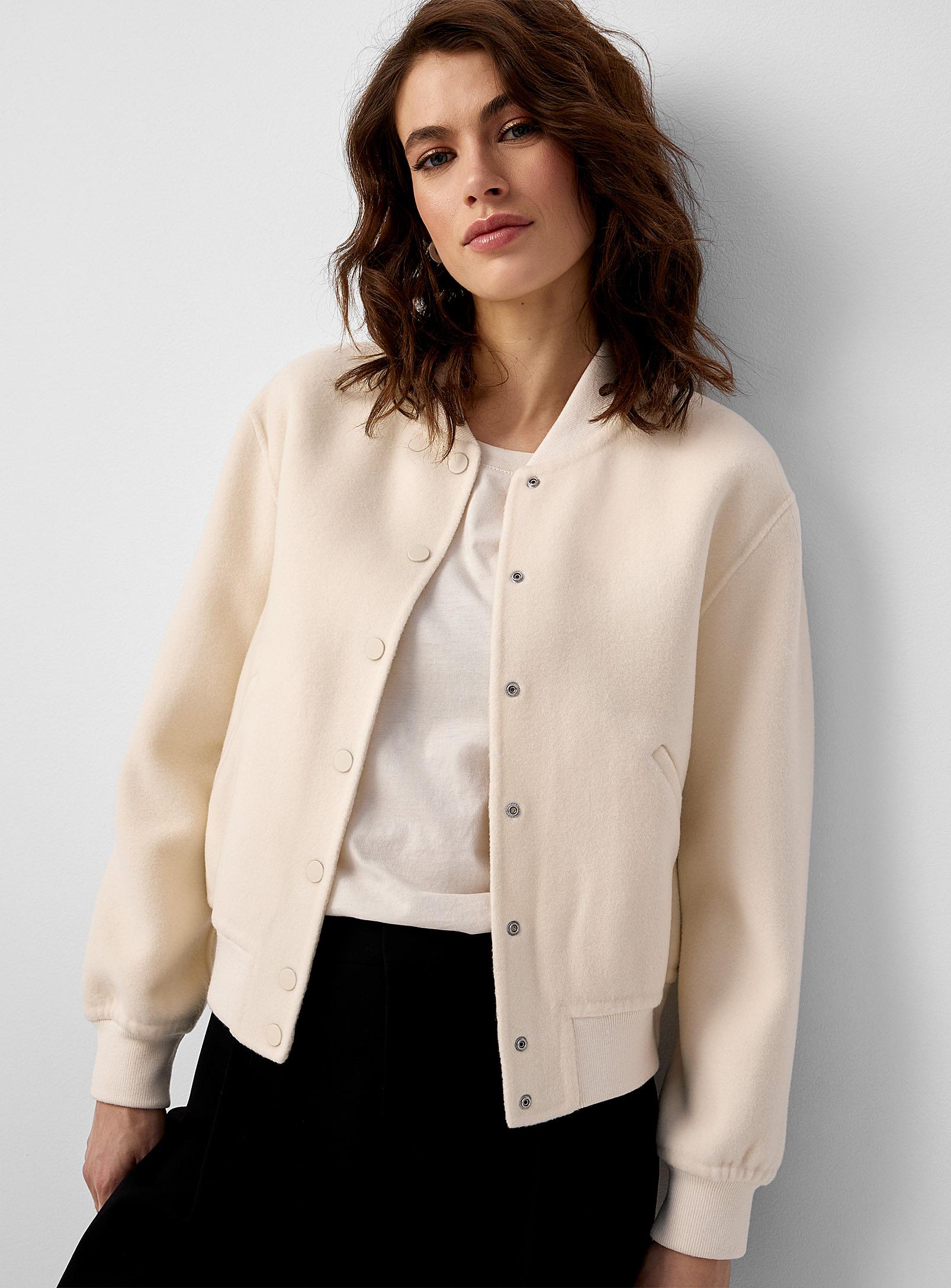 Theory Wool And Cashmere Cream Bomber Jacket in Natural | Lyst