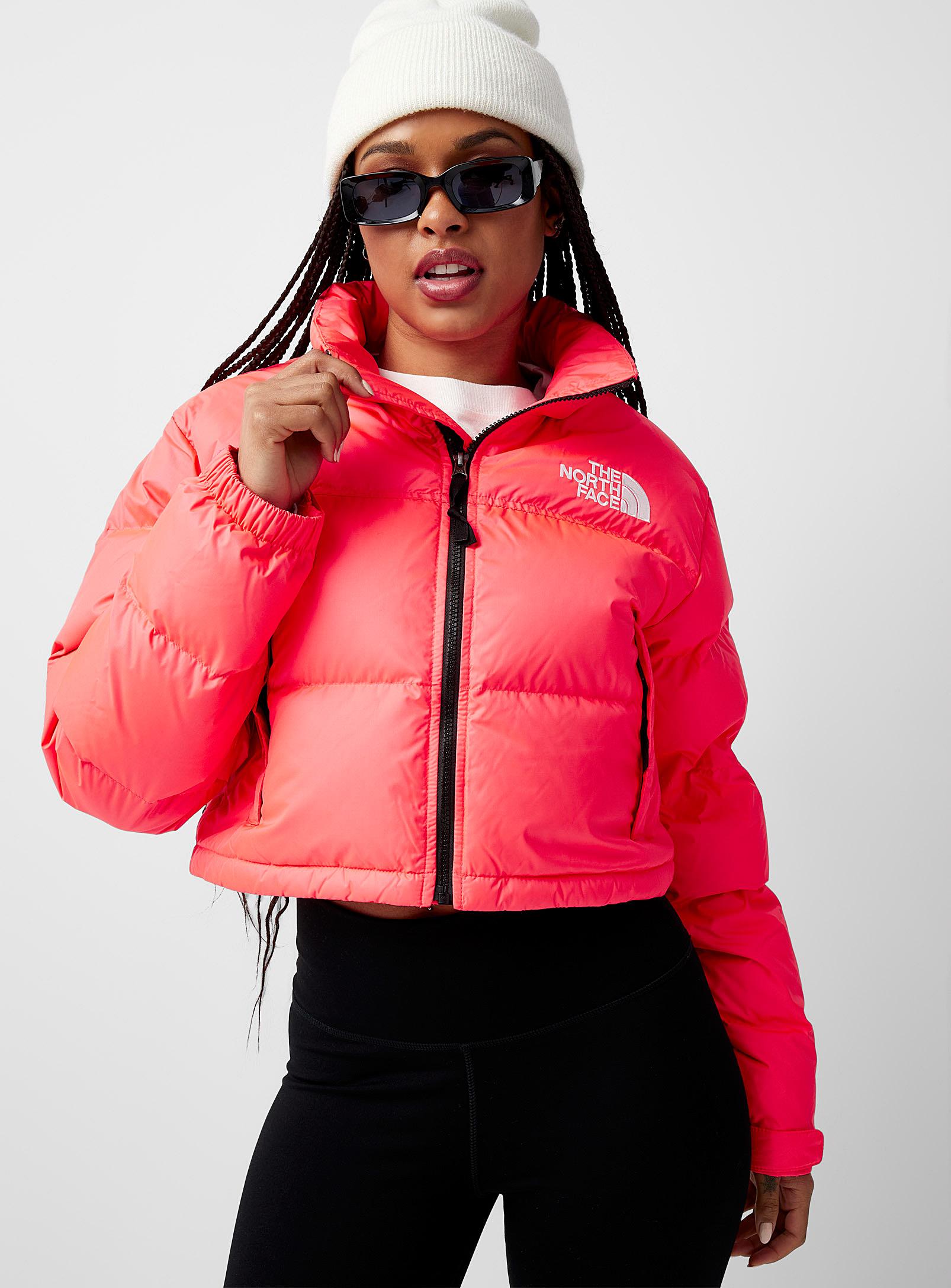 The North Face Nuptse Cropped Puffer Jacket in Red | Lyst