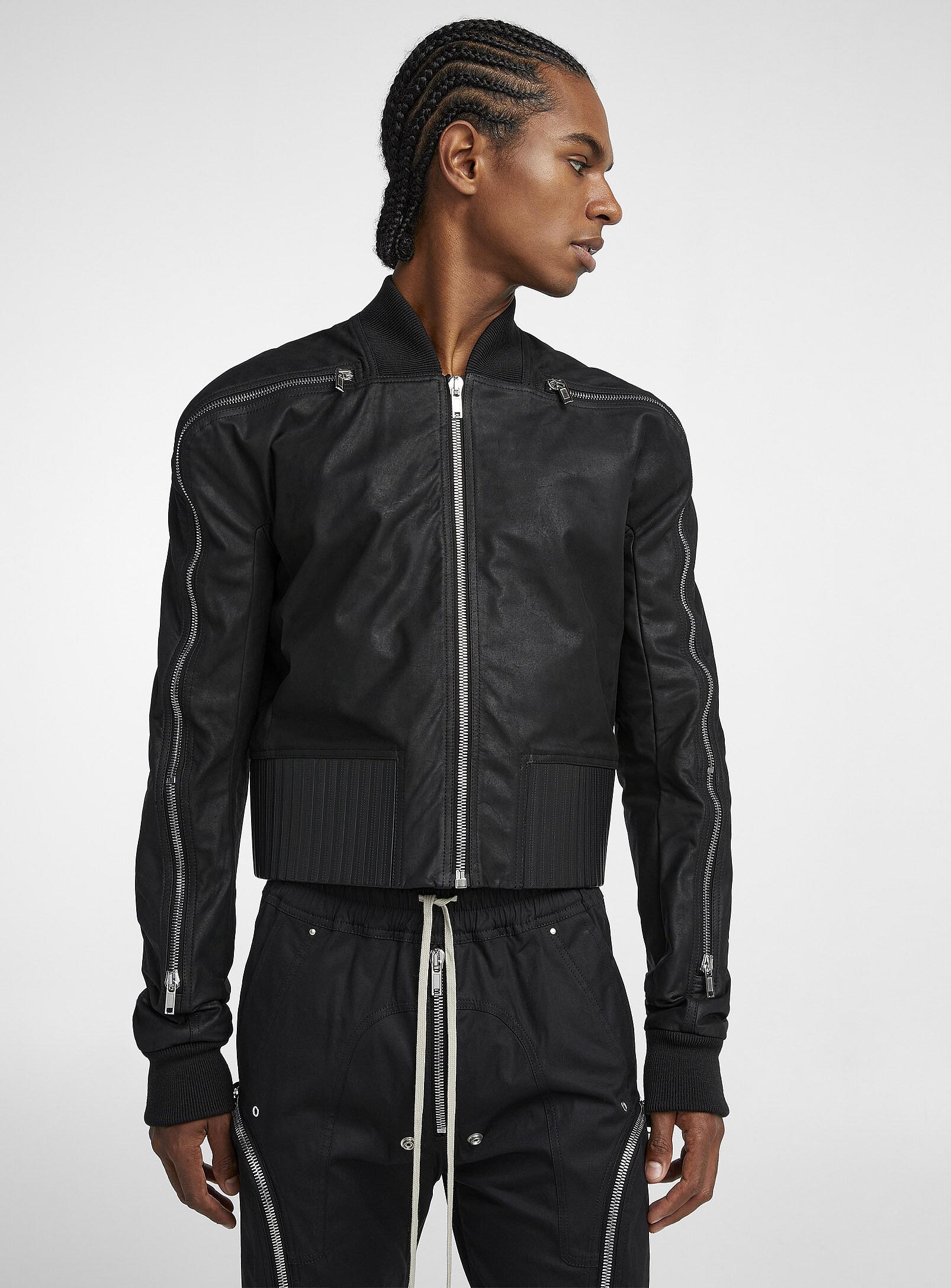 Rick Owens Zipped Cropped Leather Bomber Jacket in Black for