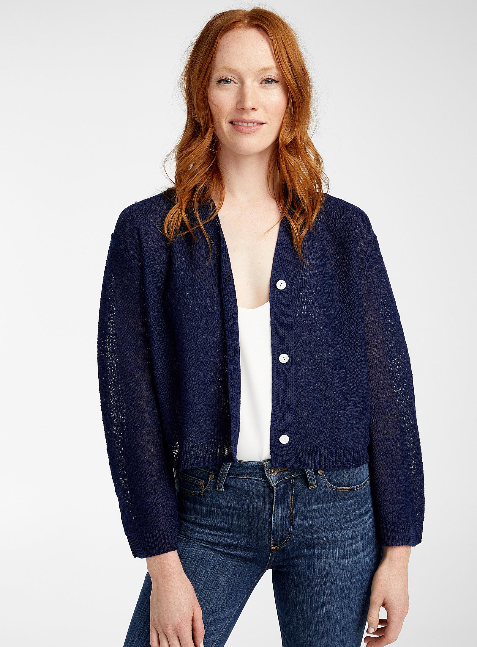 TheKorner Textured Knit Cropped Cardigan in Marine Blue (Blue) Lyst