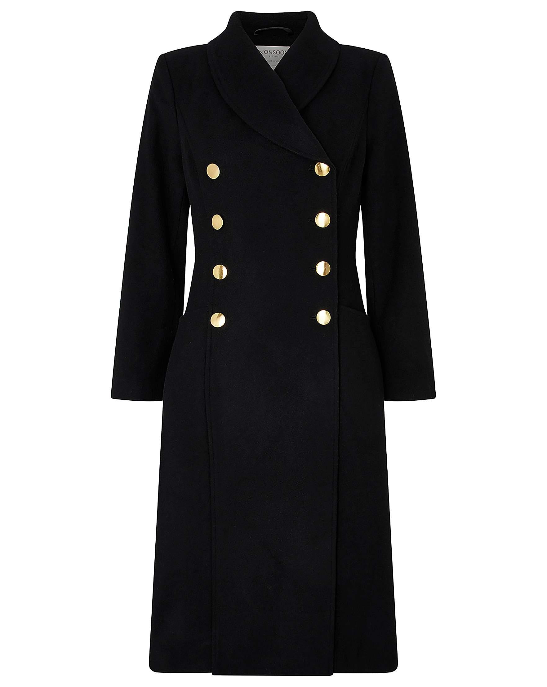 Monsoon Wool Rosalie Fit And Flare Coat in Black - Lyst
