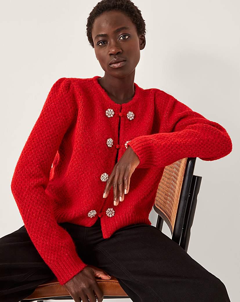 Monsoon Fessa Jewel Brooch Cardigan in Red Lyst UK