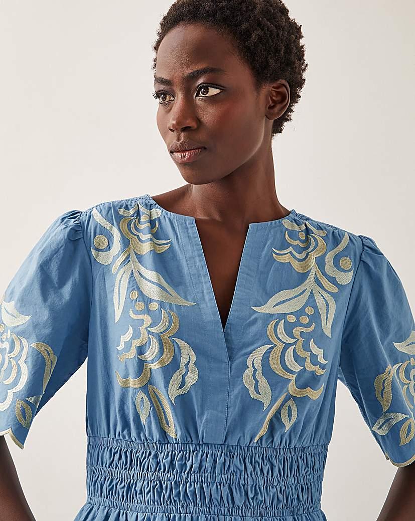 monsoon embroidered dress Monsoon Embroidered Jean Dress Monsoon Short Sleeve Denim Dress Embroidered  Short Denim Dress Blue