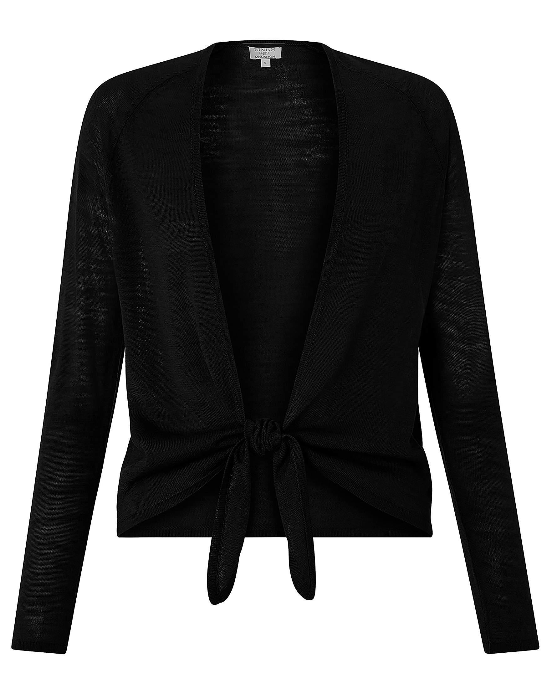 Monsoon Lizzie Linen Tie Front Shrug in Black - Lyst