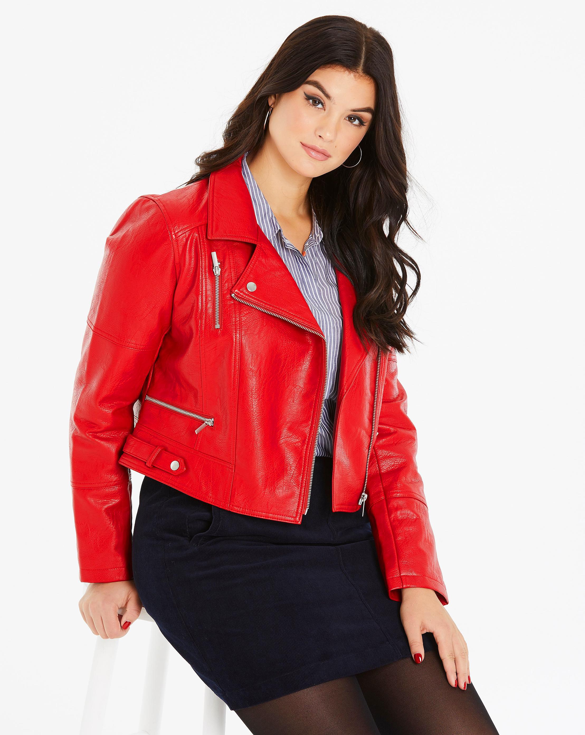 Lyst Simply Be Oasis Curve Faux Leather Biker In Red Simply Be Women S Red Oasis Curve Faux Leather Biker