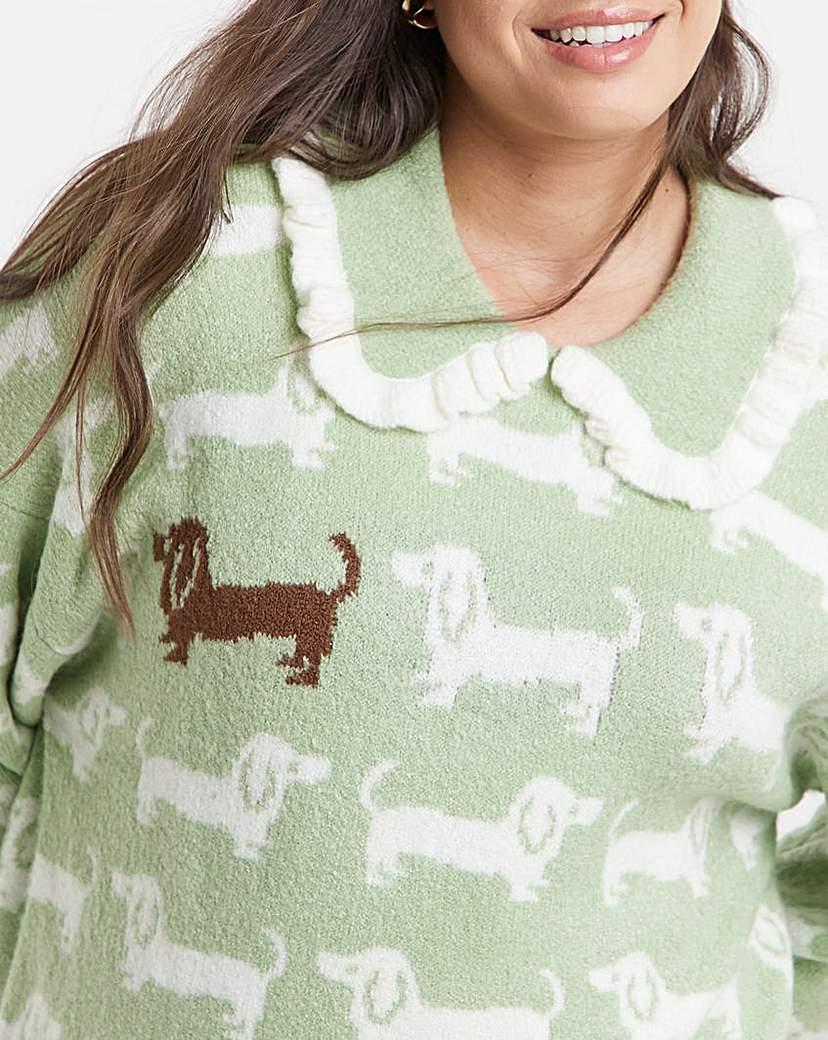 Neon Rose Frill Sausage Dog Jumper in Green Lyst UK