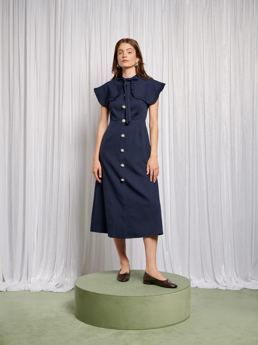 Sister Jane Bibi Bib Collar Midi Dress in Blue | Lyst