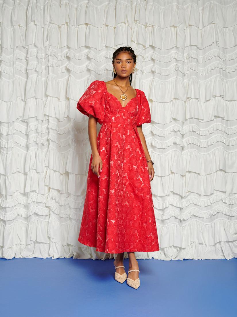 Sister Jane Dream Maria Jacquard Midi Dress in Red | Lyst