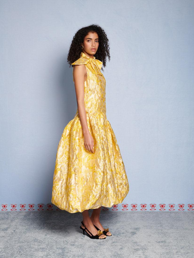 sister jane gold dress Sister Jane Dream Ochre Jacquard Midi Dress