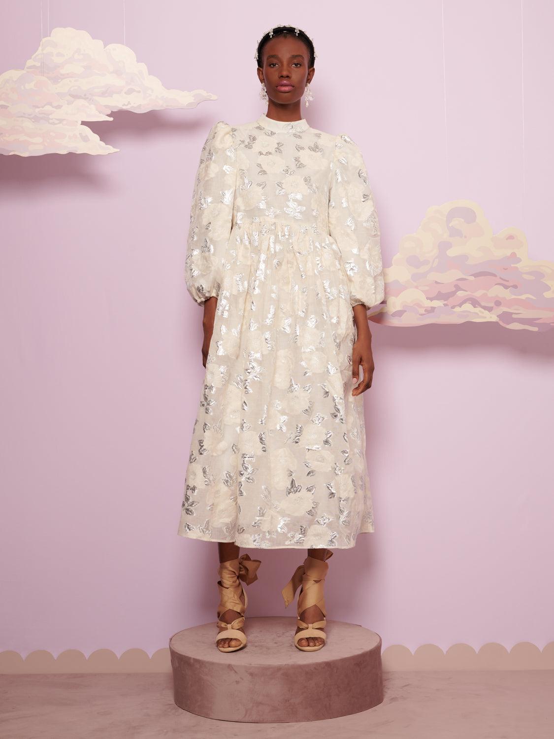 ワンピース maison celon jacquard bare dress ivory Sister Jane Sophia Jacquard Midi Dress - Pearled Ivory