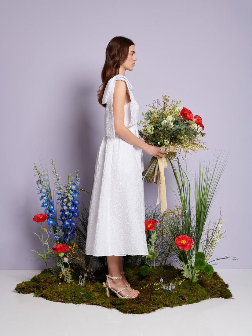 Sister Jane Dream Prairie Bow Jacquard Midi Dress in White | Lyst