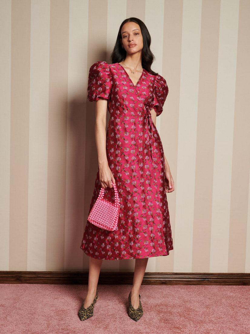 Sister Jane Momento Jacquard Midi Wrap Dress in Pink | Lyst