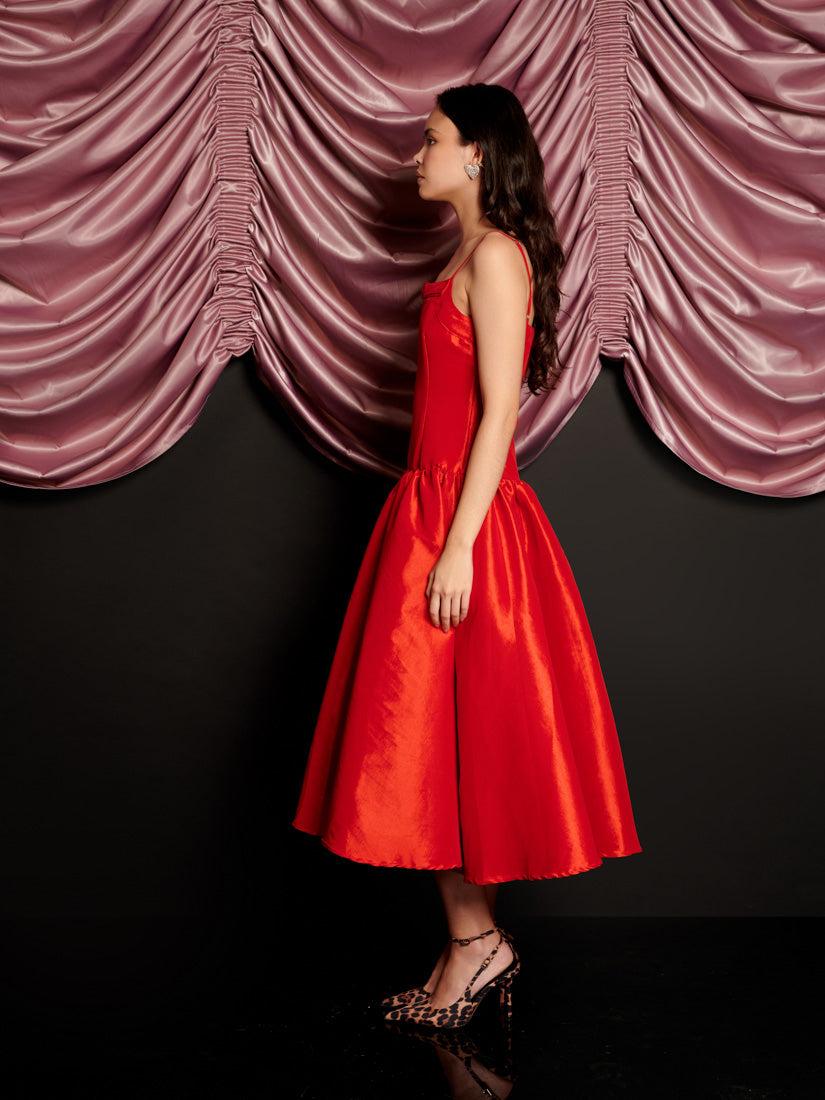 Sister Jane Quartet Taffeta Midi Dress in Red | Lyst