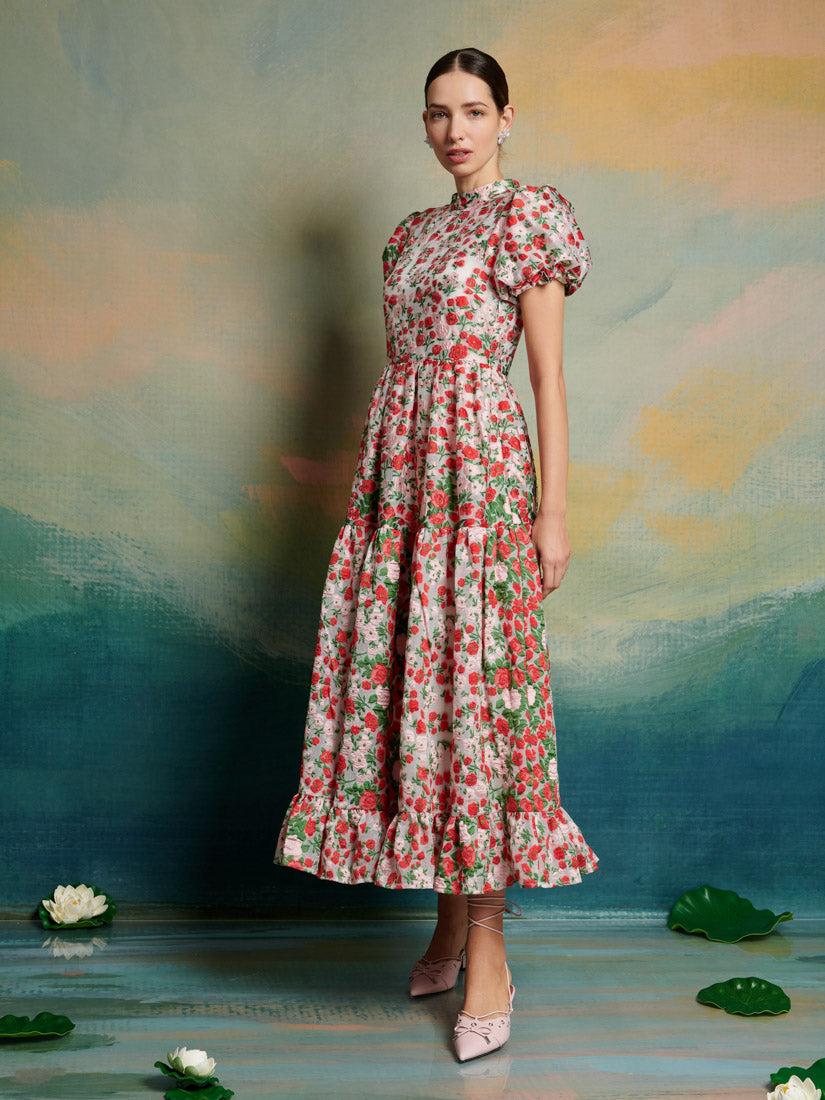Sister Jane Dream Charm Floral Jacquard Midi Dress in Green Sister Jane Dream Charm Floral Jacquard Midi Dress in Green