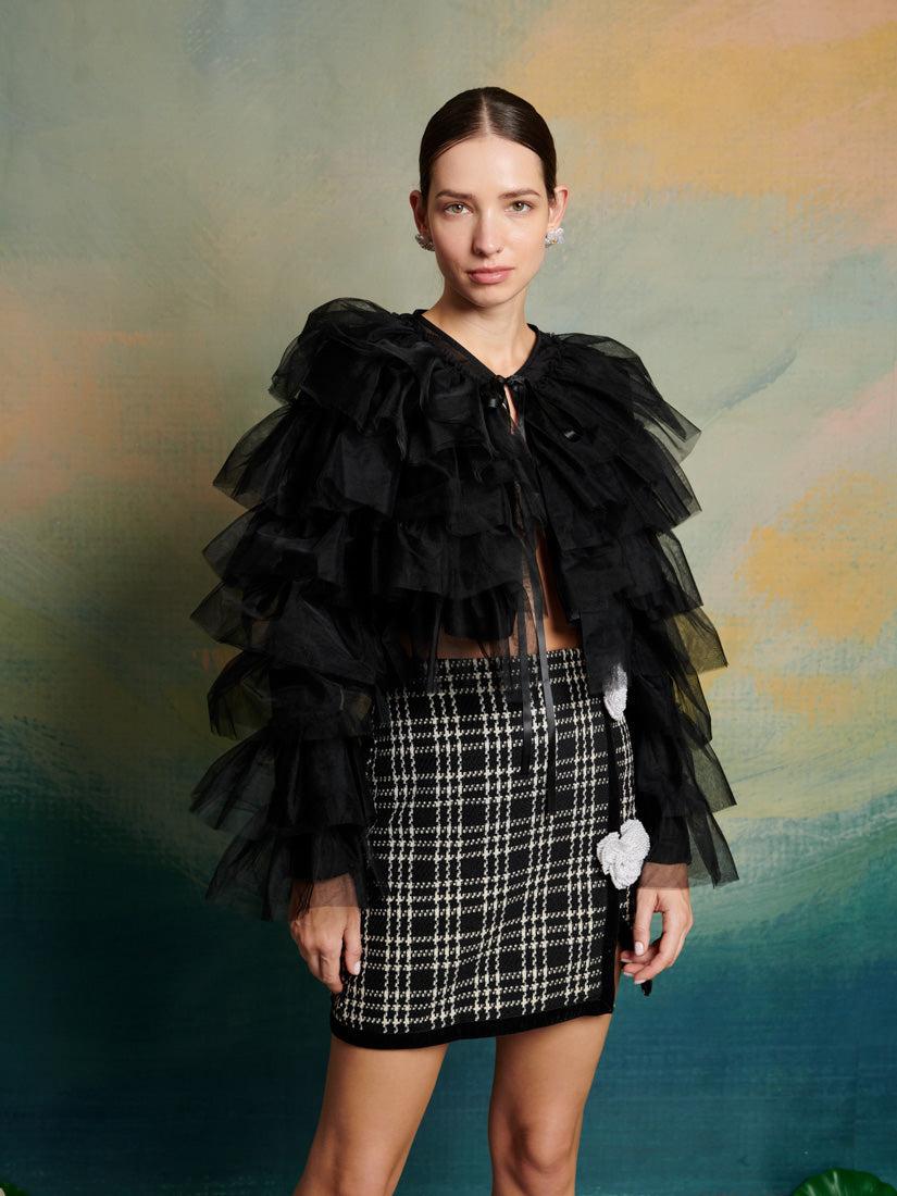 Sister Jane シスタージェーン ジャケット CRANE TULLE RUFFLE JACKET JKD062 レディース チュール シアー トップス 長袖 ショート丈 CrowBlack Sister Jane シスタージェーン ジャケット CRANE TULLE RUFFLE