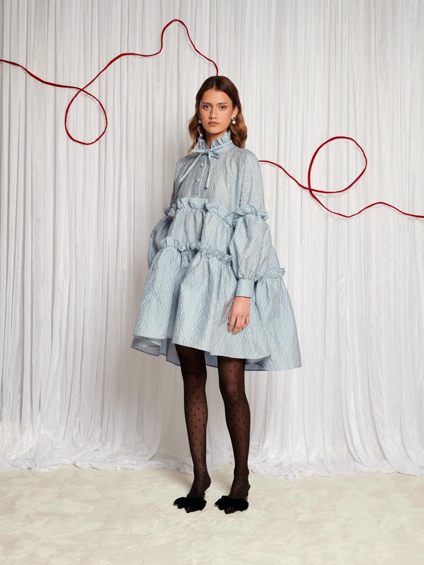 新作 英国発 Sister Jane 限定 DREAM Starling Jacquard Dress Sister Jane Dream Starling Jacquard Midi Dress in Blue | Lyst UK