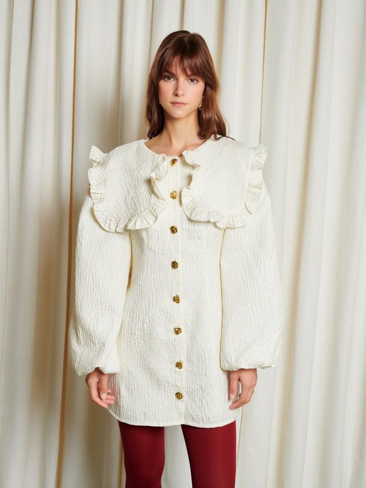 open lace back dress White Taffeta Pearl Collar Chase Mini Dress