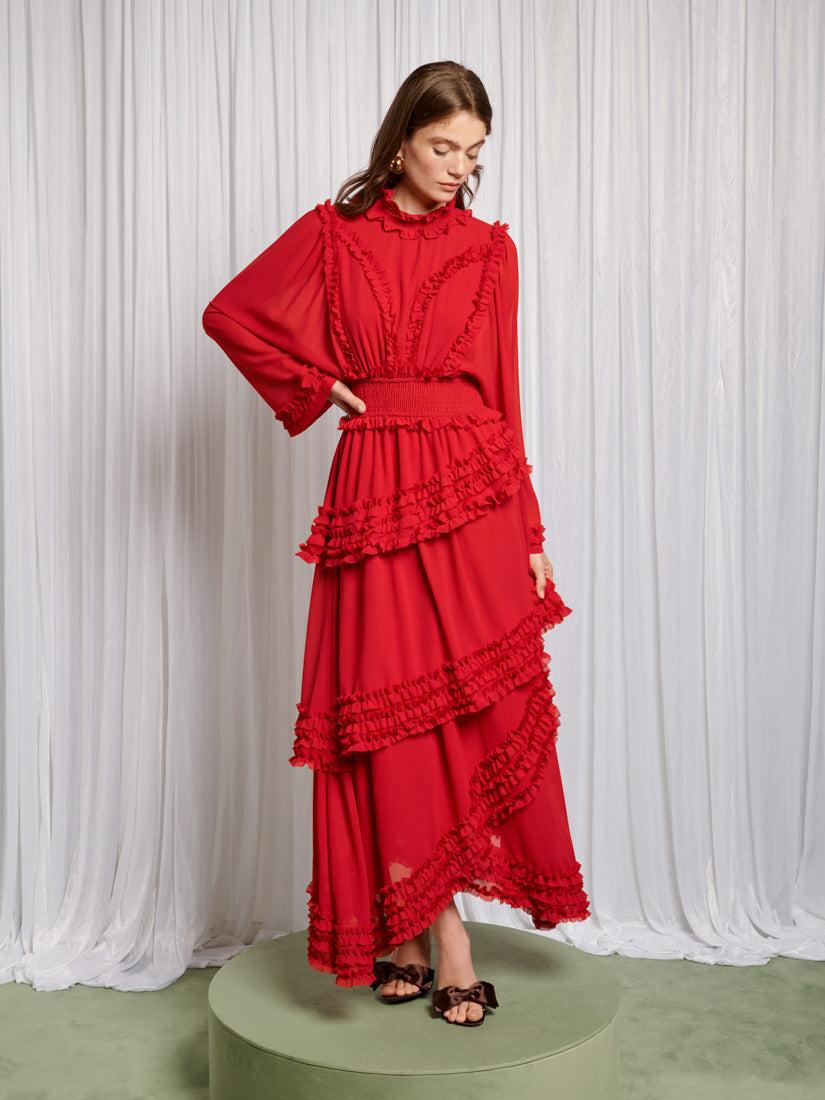 sister jane long sleeve dress Sister Jane Ruby Floral Brocade Maxi Dress Red Sister Jane