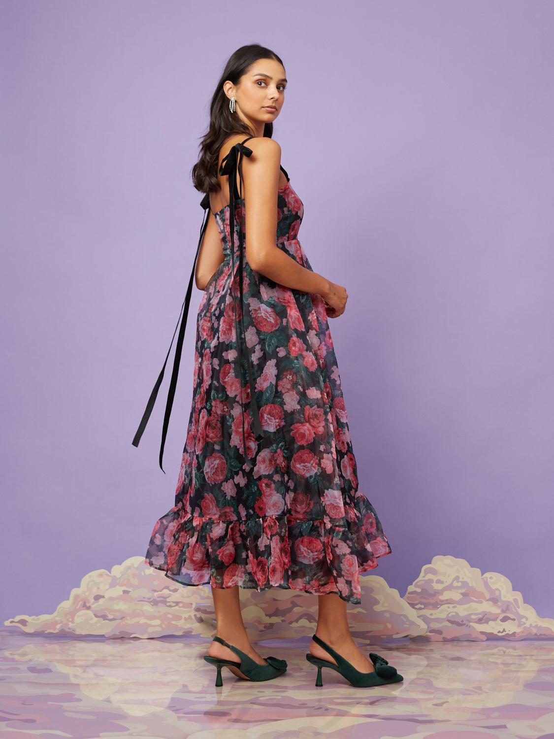 open lace back dress Trina Turk Women's Salon Organza Midi Dress in Fauna Floral Size 6