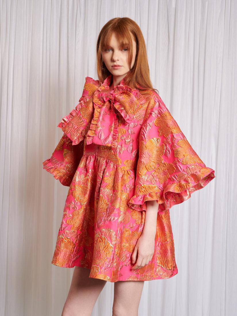 red & pink jacquard janie mini dress Hyacinth House Jacquard Janie Mini Dress