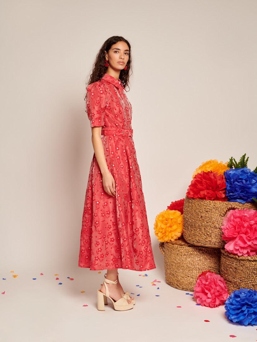 Sister Jane Enchanted Jacquard Midi Dress in Red | Lyst