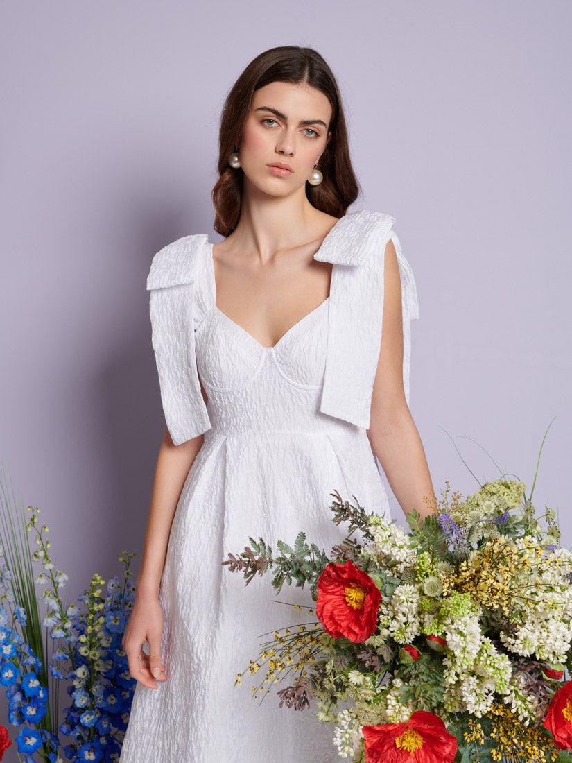 Sister Jane Dream Prairie Bow Jacquard Midi Dress in White | Lyst