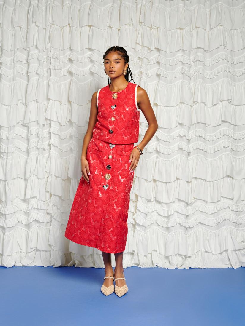 Sister Jane Dream Maria Jacquard Midi Skirt in Red | Lyst
