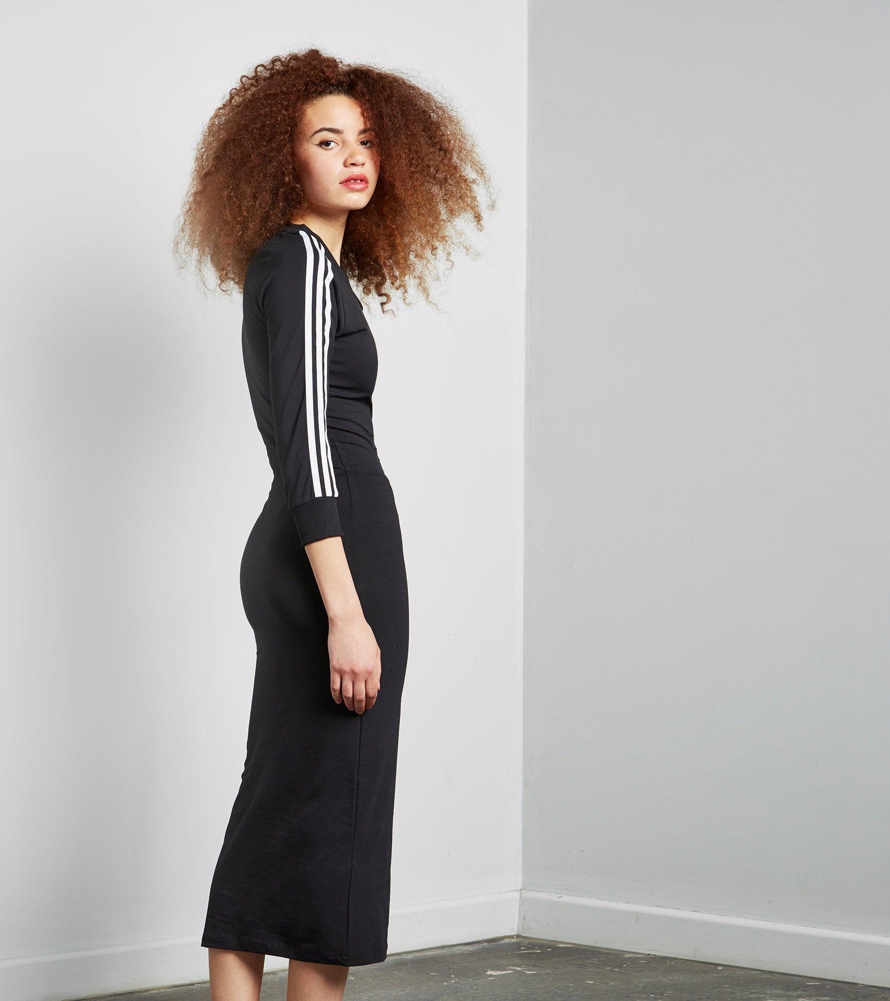 adidas Originals Cotton Originals 3 Stripe Midi Dress in Black | Lyst