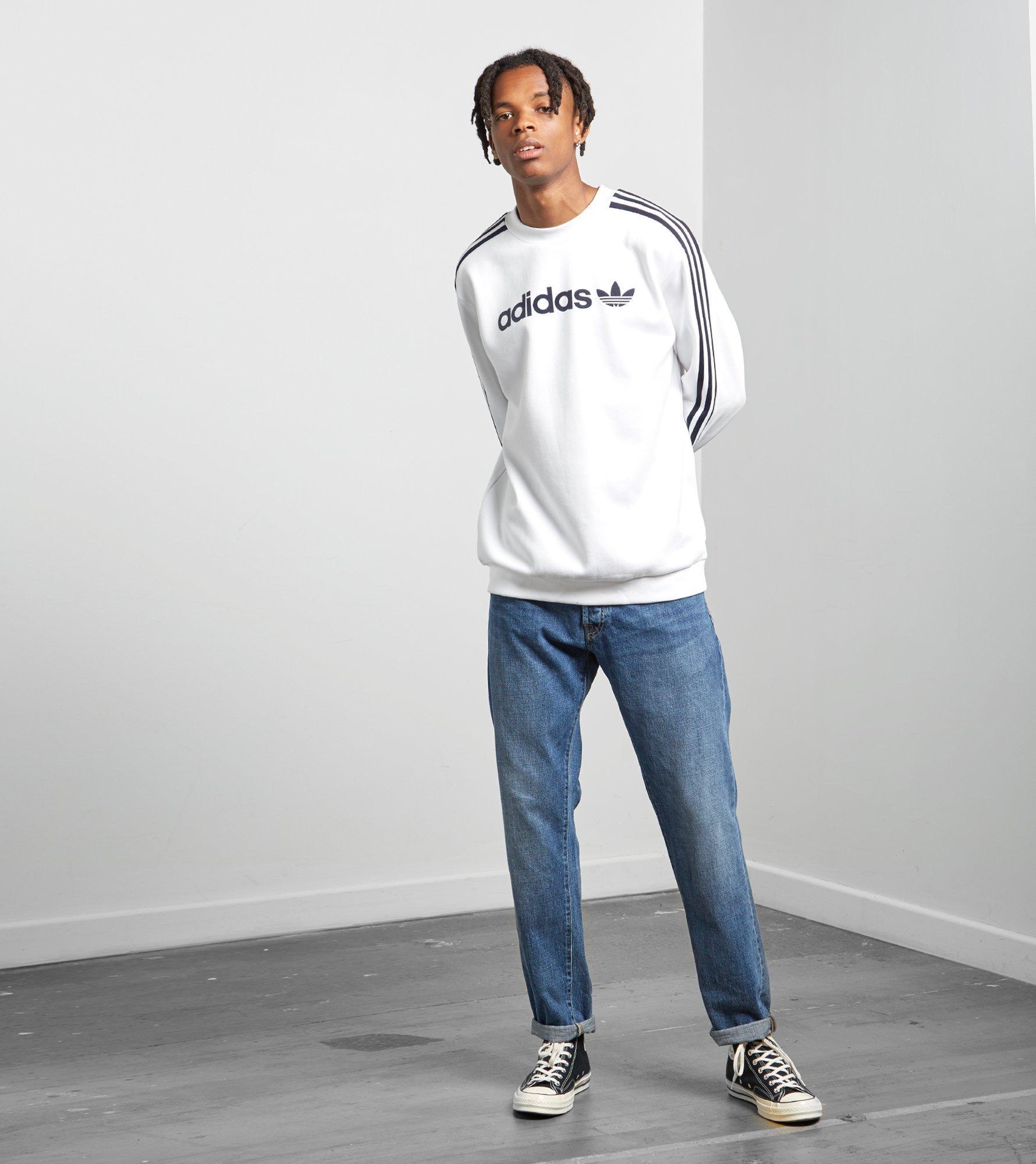 adidas Originals Cotton Linear Trefoil Sweatshirt in White adidas Originals Linear Trefoil Sweatshirt | scotts Menswear