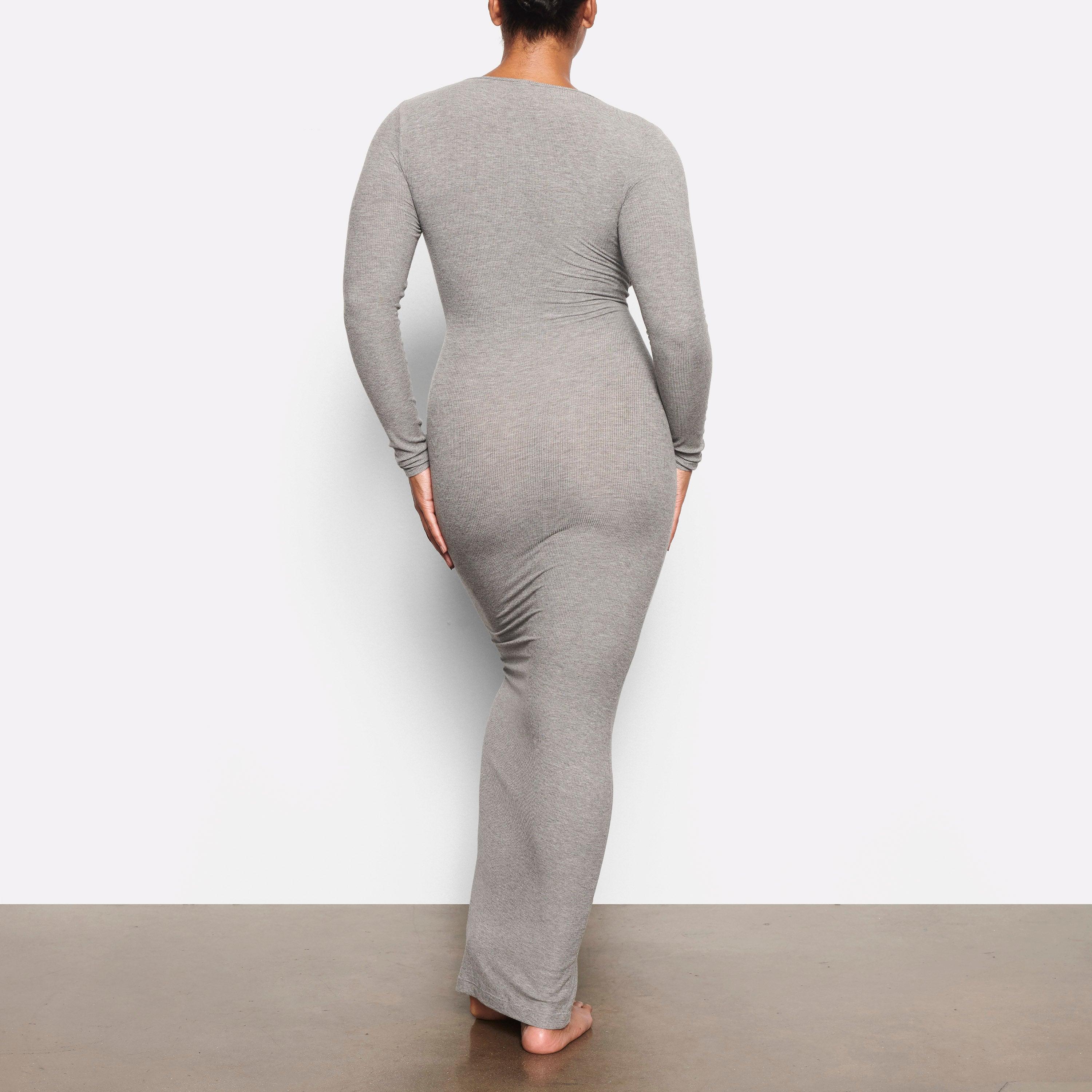 long sleeve skims dress Skims Women's Soft Lounge Ribbed Long Sleeve Dress Marble White Size XL NWT