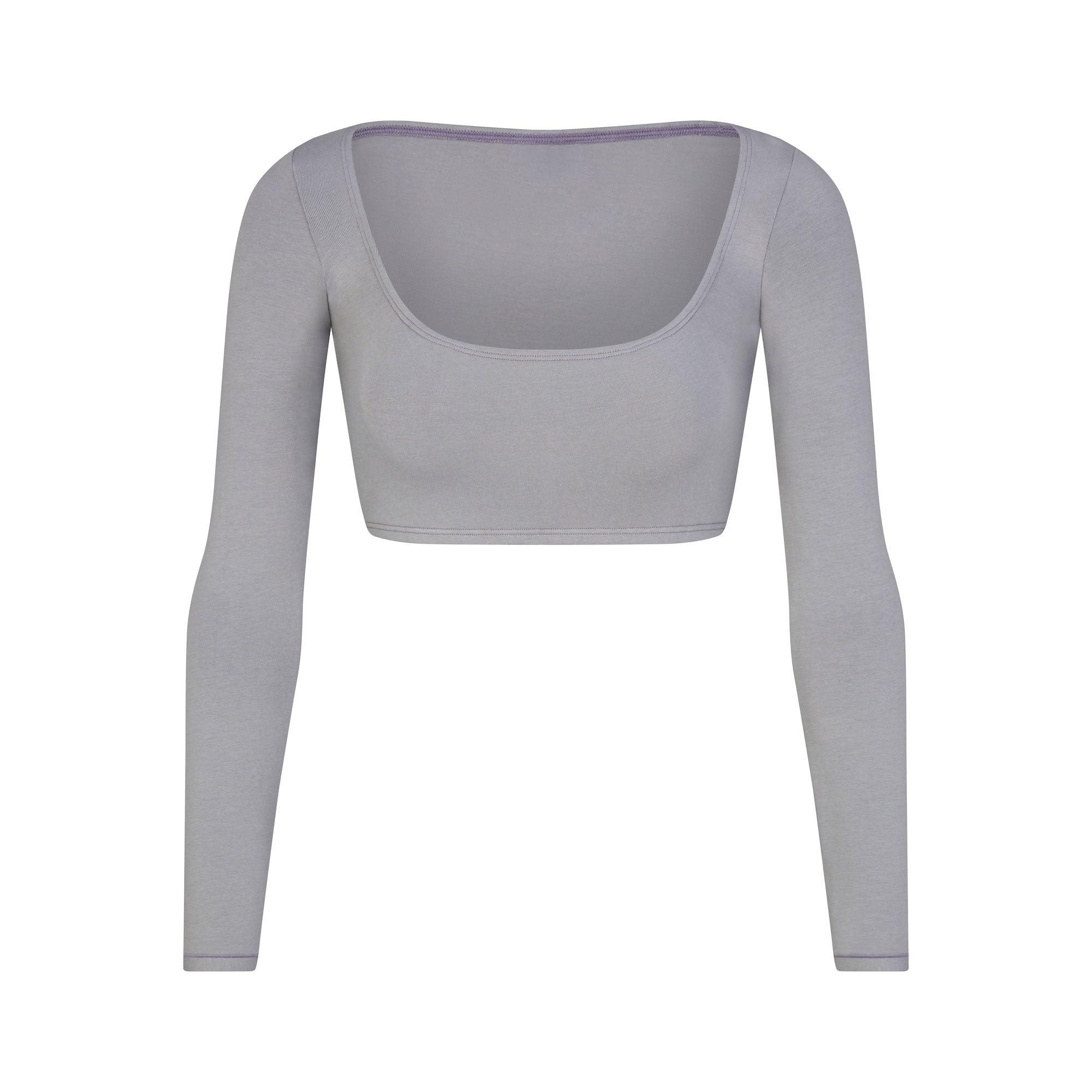 Skims New Vintage Long Sleeve Cropped Henley In Stock Availability and